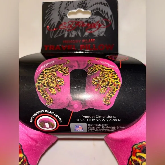 Ed Hardy Tattoo Tiger Travel Neck Pillow Memory Foam Pink NWT Unisex - Picture 5 of 5
